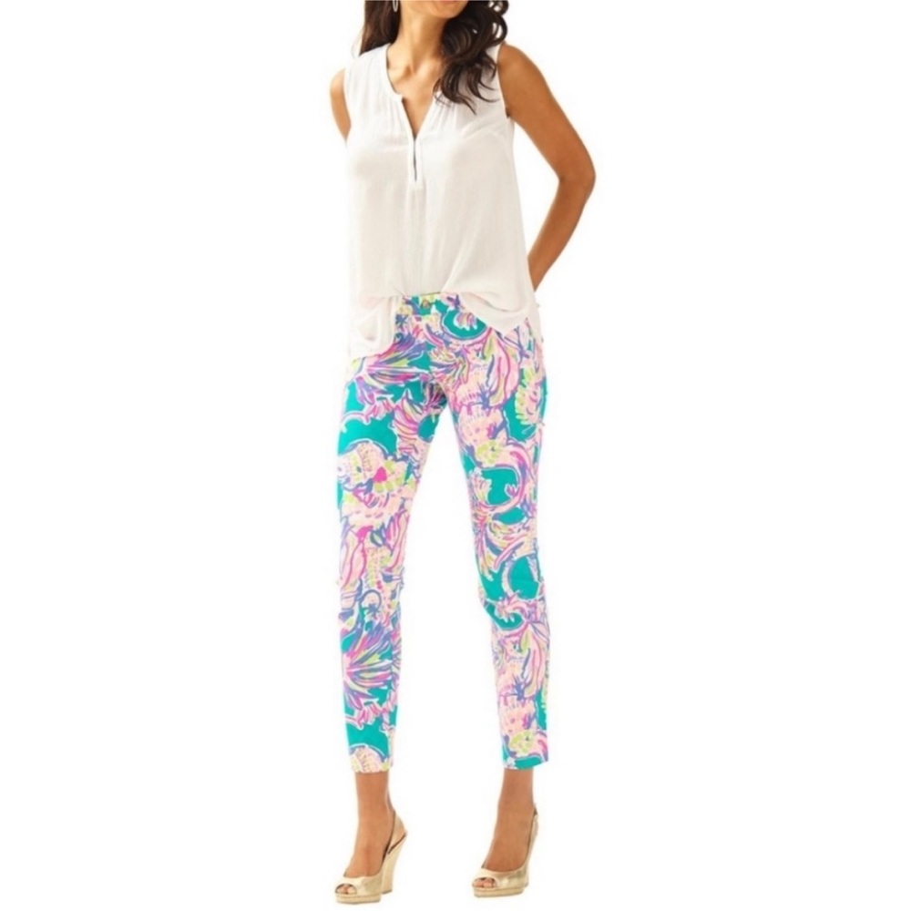 Lilly Pulitzer Kelly Skinny Ankle Pants Stretch Agate Green Safari Sighted 6